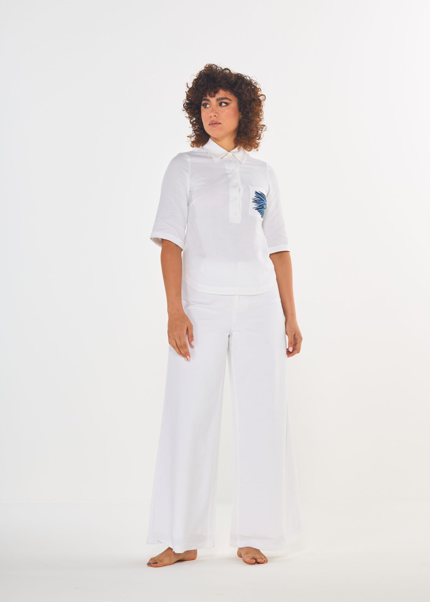 BETTY BLOUSE TOP & PANTS WHITE LINEN SET