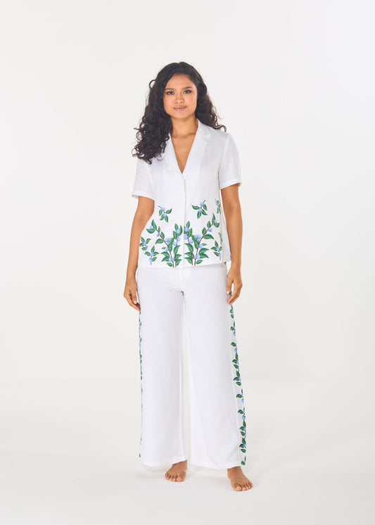 BELLE BLOUSE TOP & WHITE LINEN PANTS SET