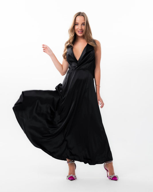 Black Satin Long Dress