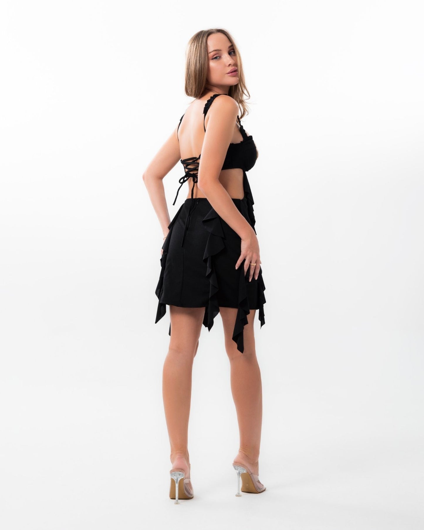 Black Two-Layer Ruffle Dress