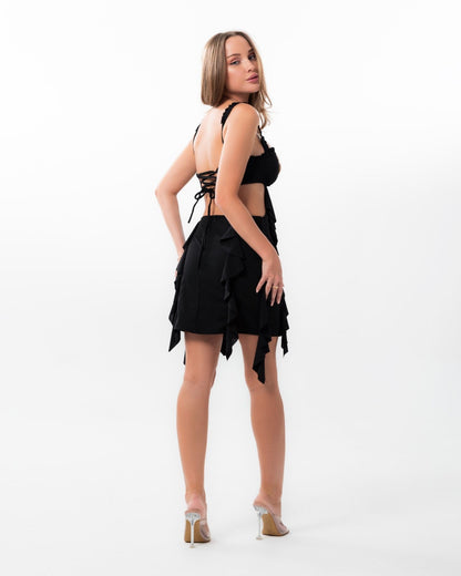 Black Two-Layer Ruffle Dress