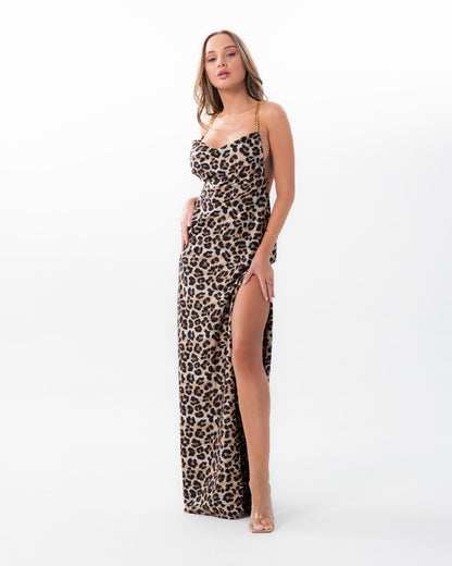 Leopard Back Chain Detail Dress