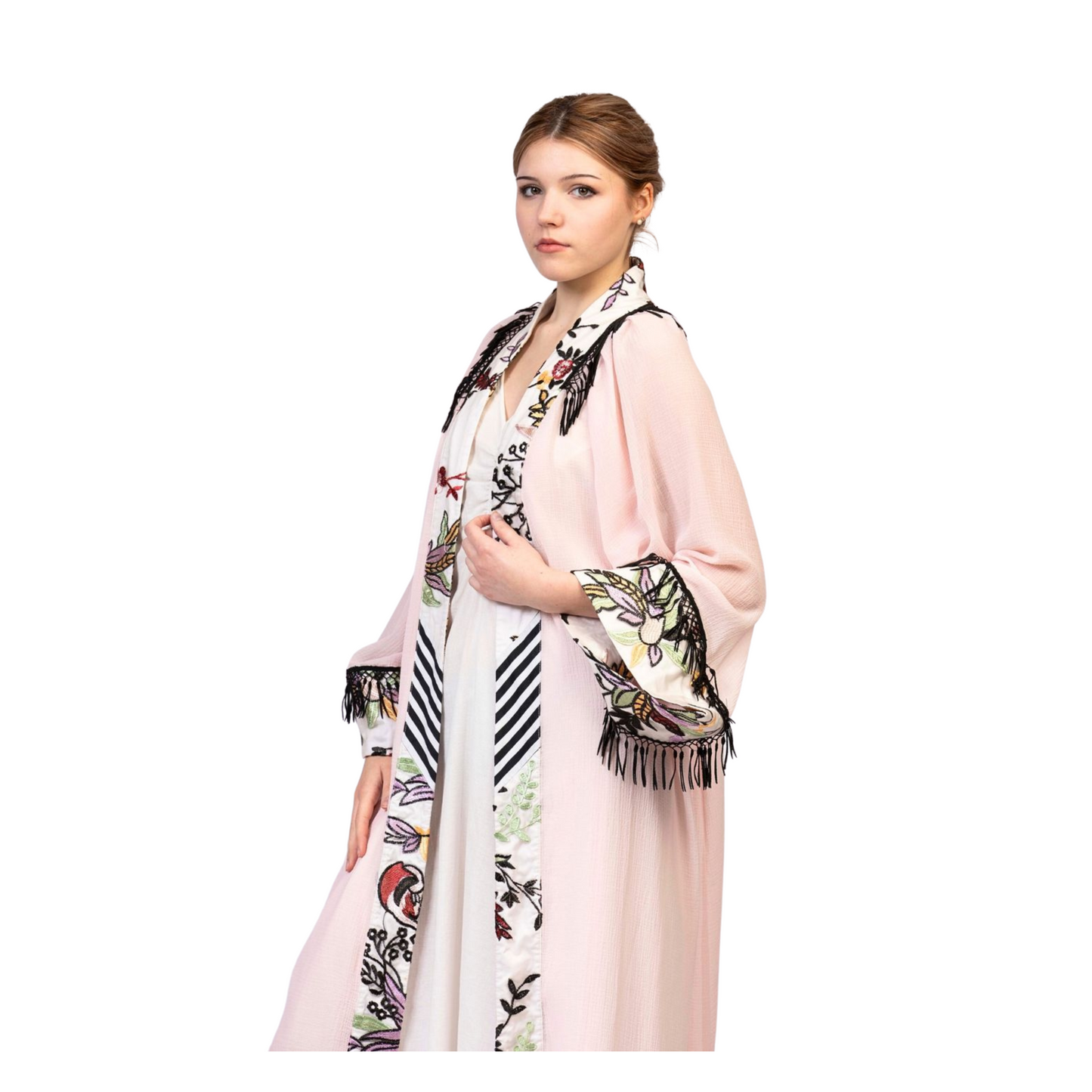 Light Pink Chiffon Abaya Kimono