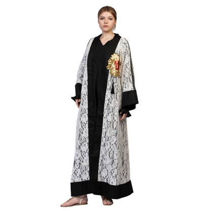 Mrs. Charming White and Black Abaya Kimono