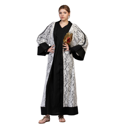 Mrs. Charming White and Black Abaya Kimono