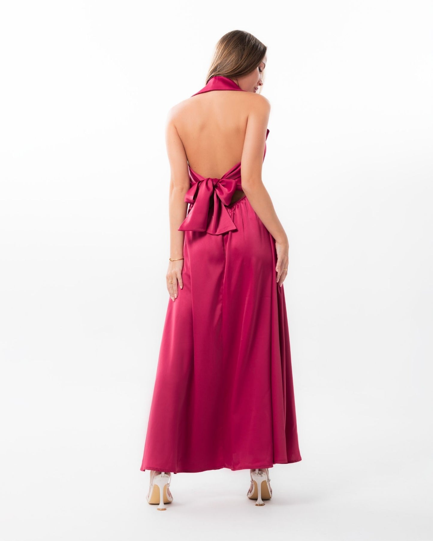 Pink Back Detail Satin Dress