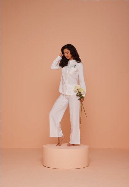 Snowdrop Blouse Top & Pants White Linen Set