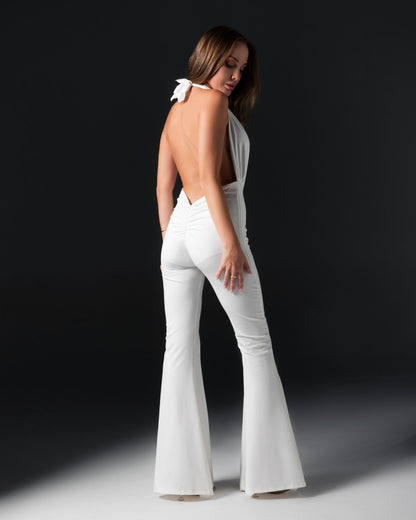 White Halter Neck Jumpsuit