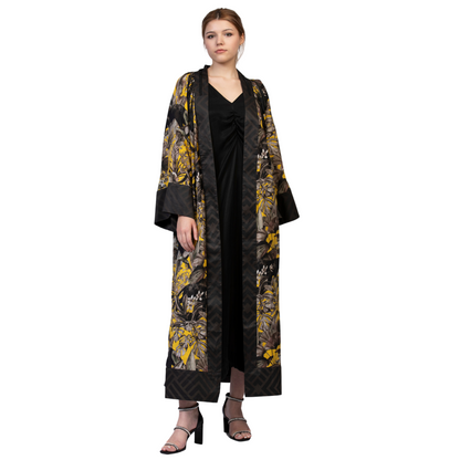 Yellow Jungle Print Abaya Kimono