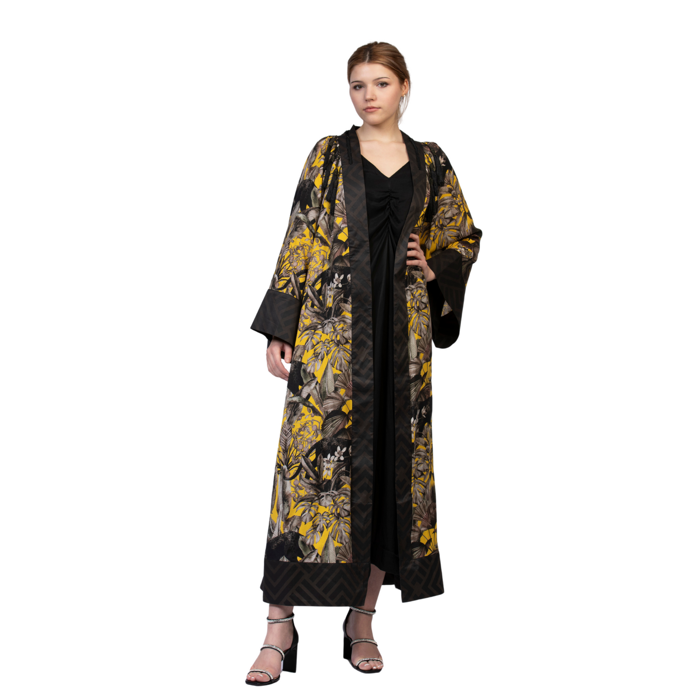 Yellow Jungle Print Abaya Kimono