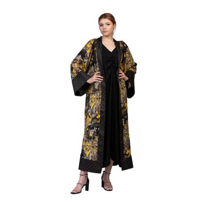 Yellow Jungle Print Abaya Kimono