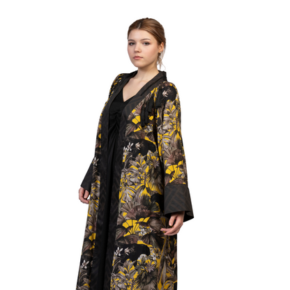 Yellow Jungle Print Abaya Kimono