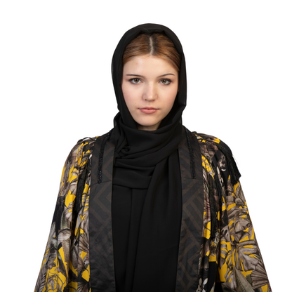 Yellow Jungle Print Abaya Kimono