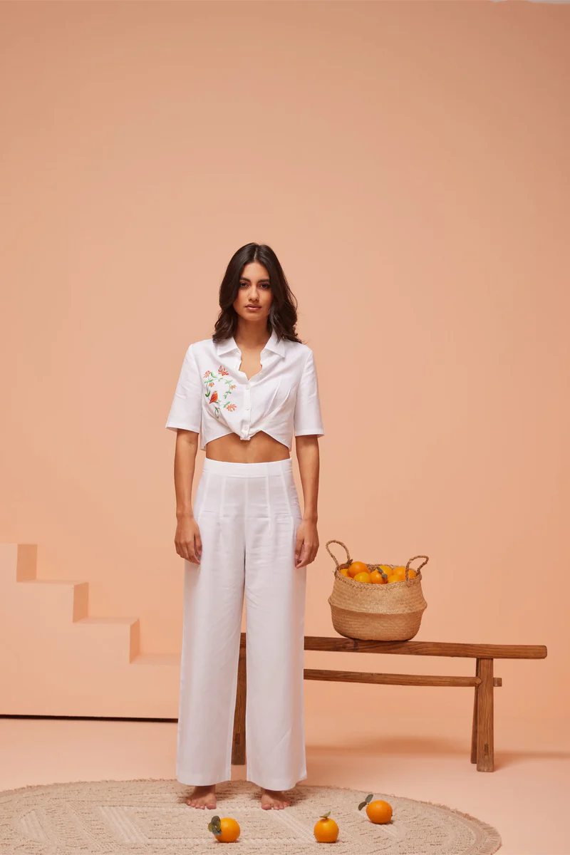 BRIDGET BLOUSE TOP & PANTS WHITE LINEN SET