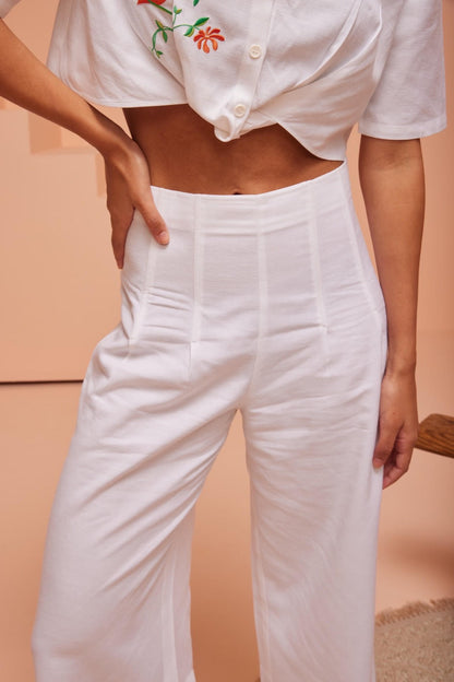 BRIDGET BLOUSE TOP & PANTS WHITE LINEN SET