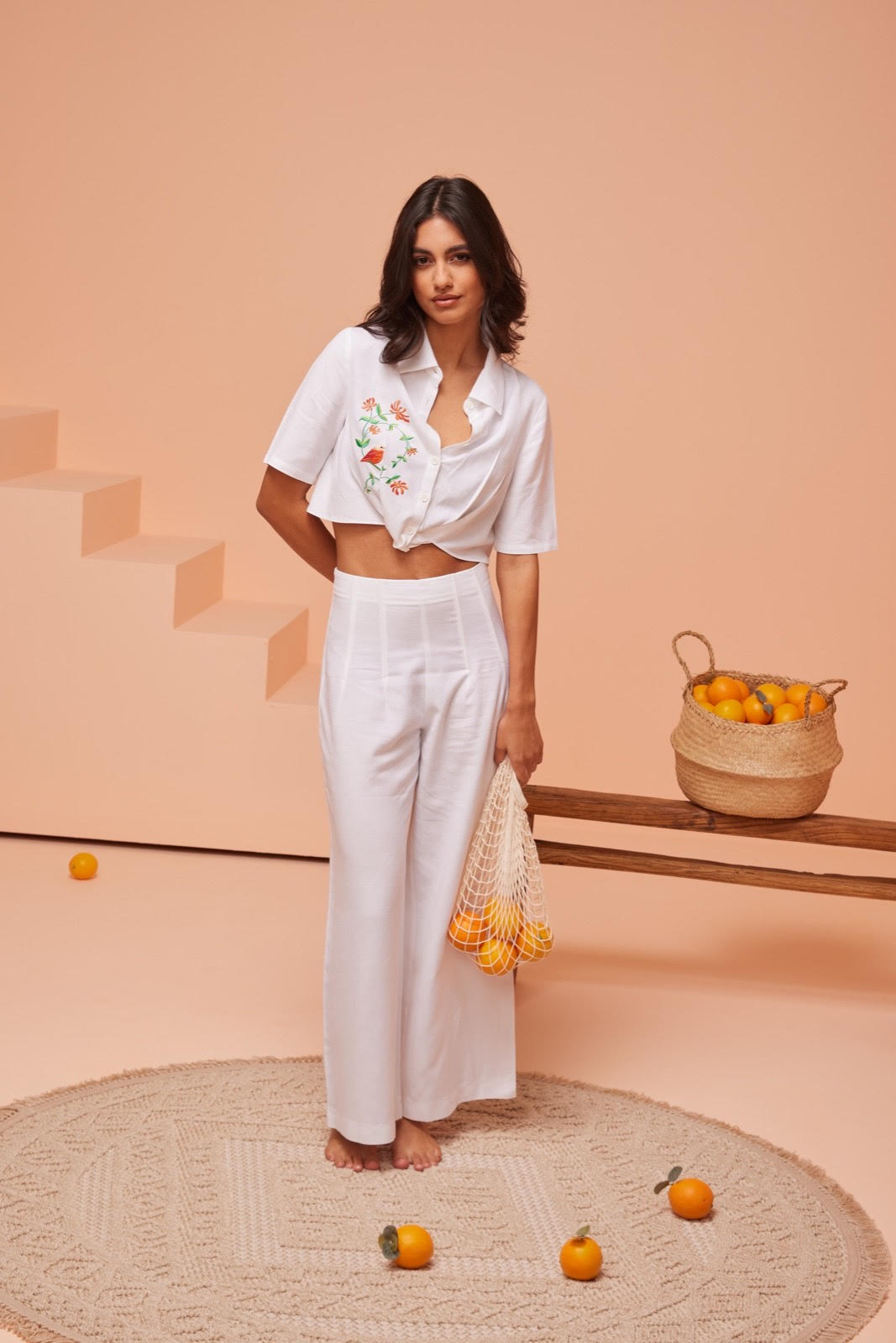 BRIDGET BLOUSE TOP & PANTS WHITE LINEN SET