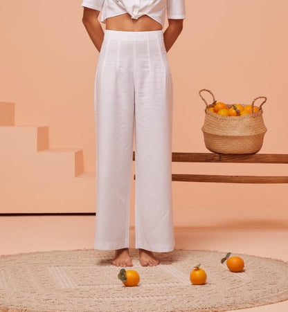 BRIDGET BLOUSE TOP & PANTS WHITE LINEN SET