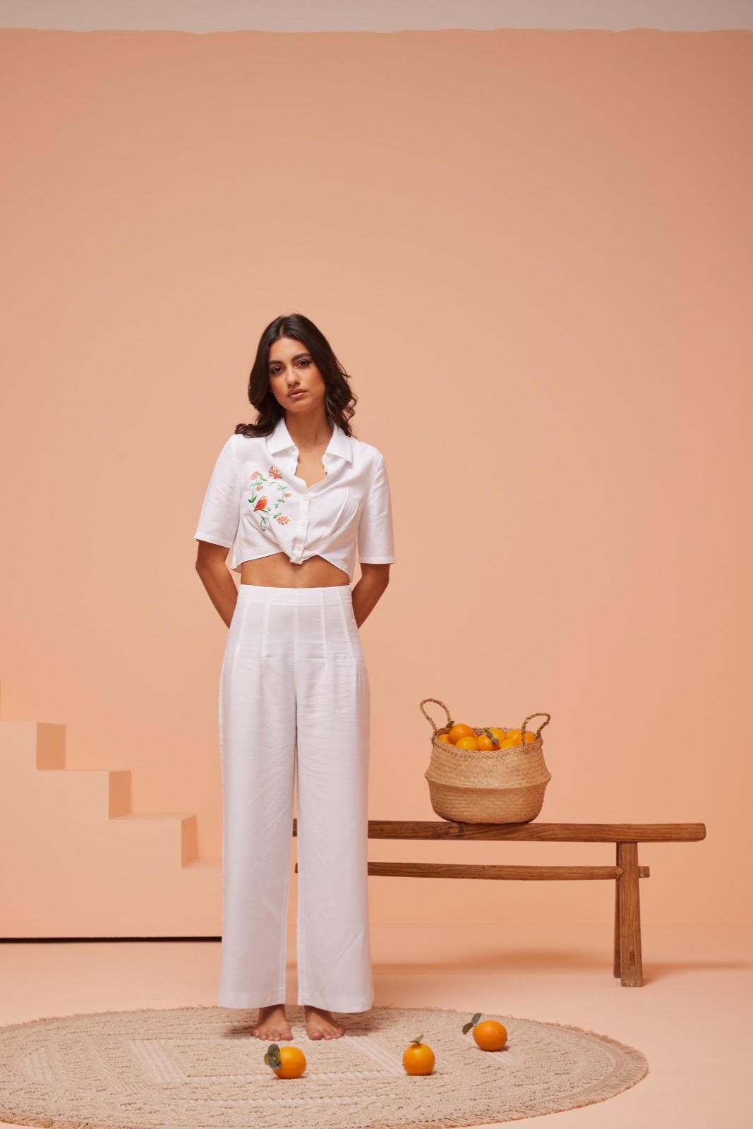 BRIDGET BLOUSE TOP & PANTS WHITE LINEN SET